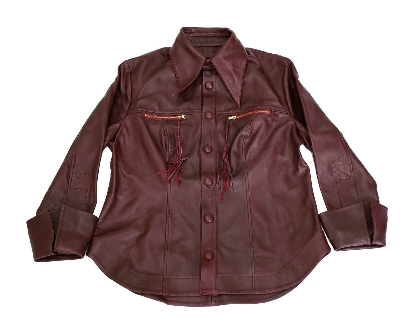 Monica button-down leather shirt in burgundy