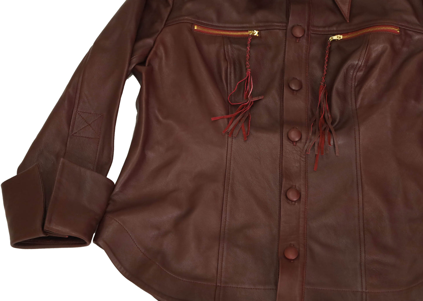 Monica button-down leather shirt in burgundy