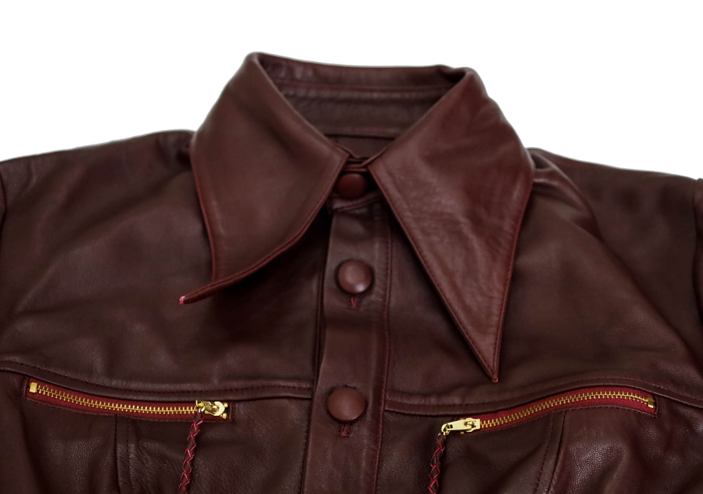 Monica button-down leather shirt in burgundy