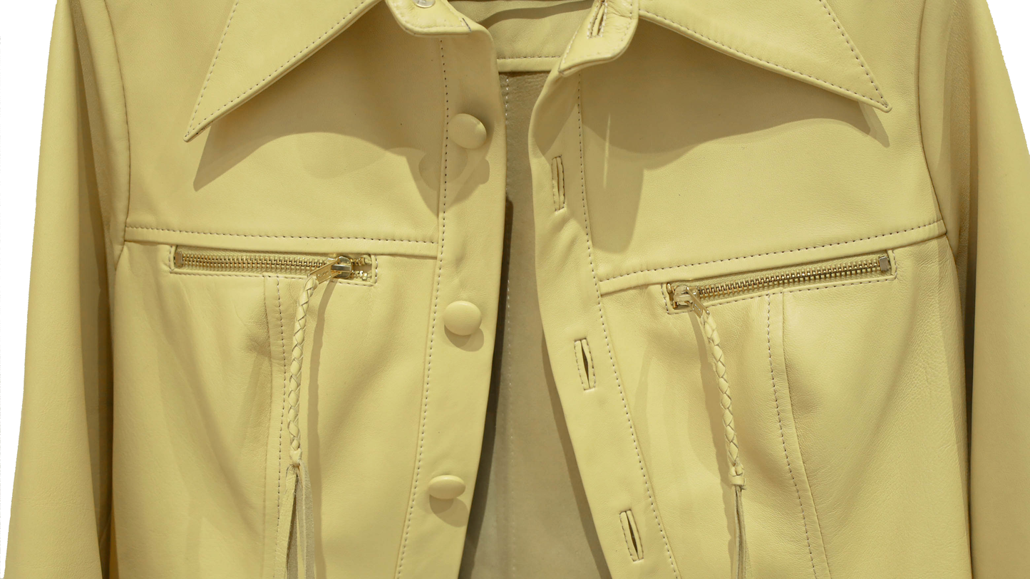 Monica button-down leather shirt in butter yellow