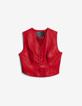 ROMPER Maya vest in red leather — front view, handmade in Mexico