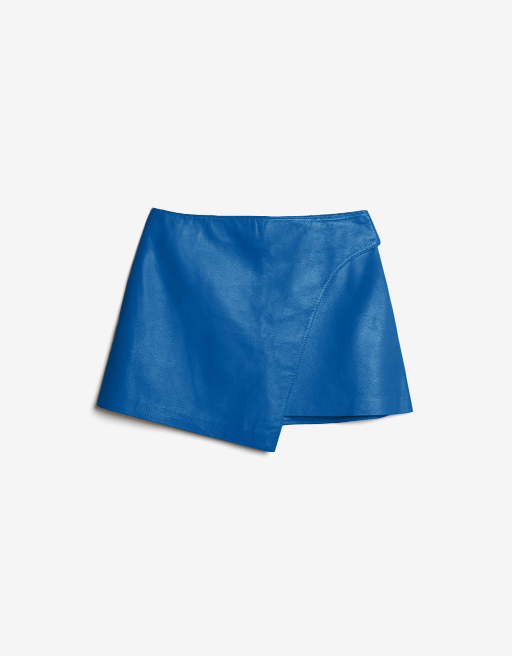 ROMPER Sandra skirt in electric blue leather — front view, handmade in Mexico