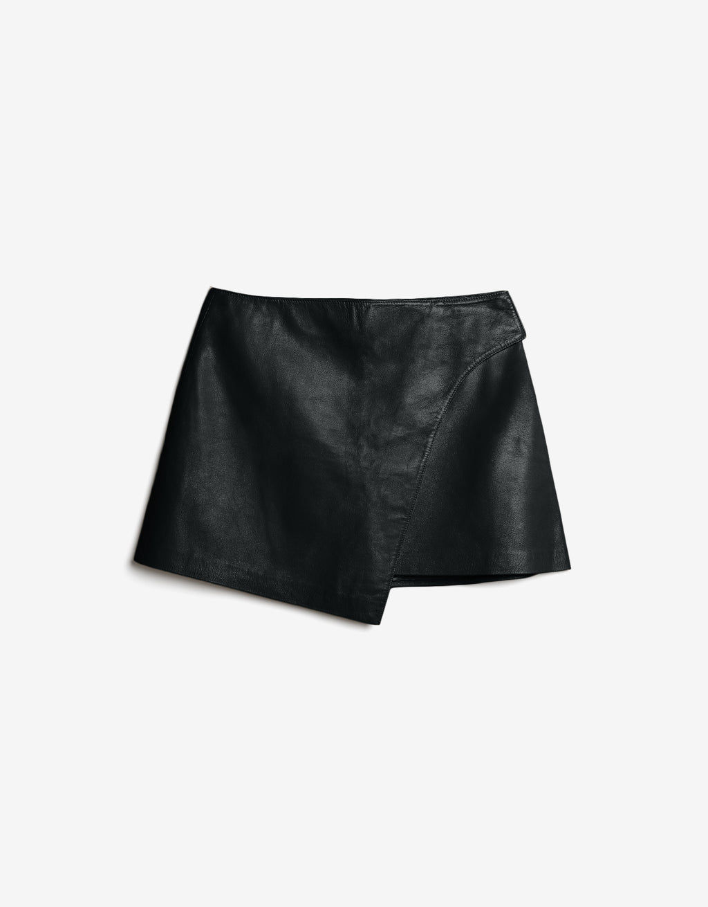 ROMPER Sandra skirt in black leather — front view, handmade in Mexico