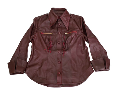 Monica button-down leather shirt in burgundy