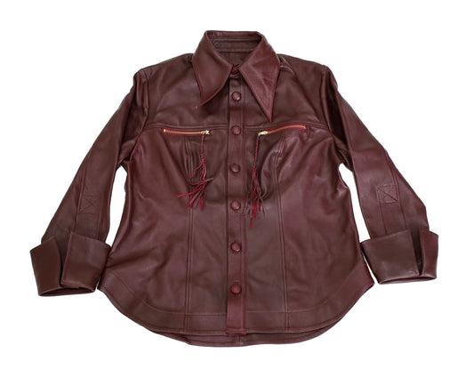 Monica button-down leather shirt in burgundy