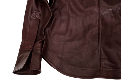 Monica button-down leather shirt in burgundy