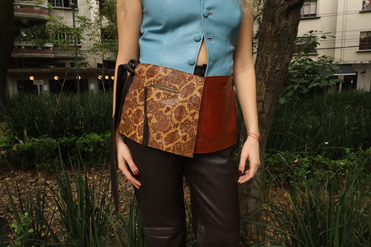 Zadie modular belt in snakeskin & tobacco