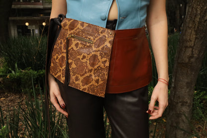 Zadie modular belt in snakeskin & tobacco