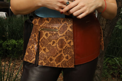 Zadie modular belt in snakeskin & tobacco