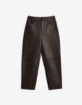 ROMPER Paine pants in dark brown leather — front view, handmade in Mexico