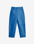 ROMPER Paine pants in electric blue leather — front view, handmade in Mexico