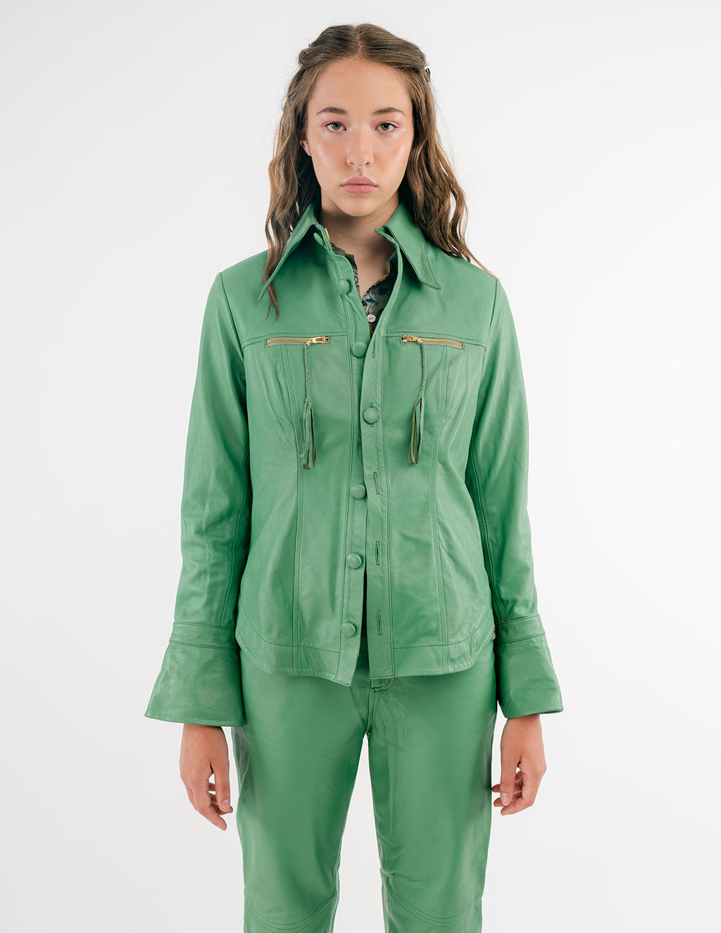 Monica shirt jacket in emerald green