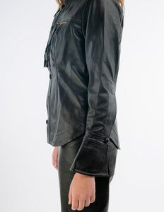 Monica button-down leather shirt in dark brown