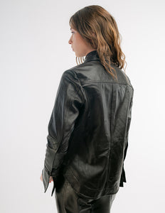 Monica button-down leather shirt in dark brown