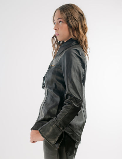 Monica button-down leather shirt in dark brown