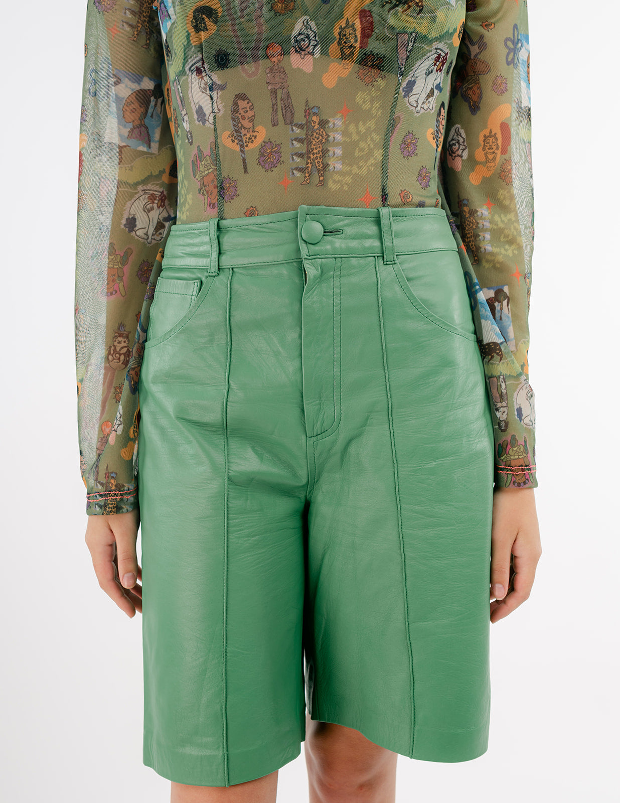 Jean jorts in emerald green