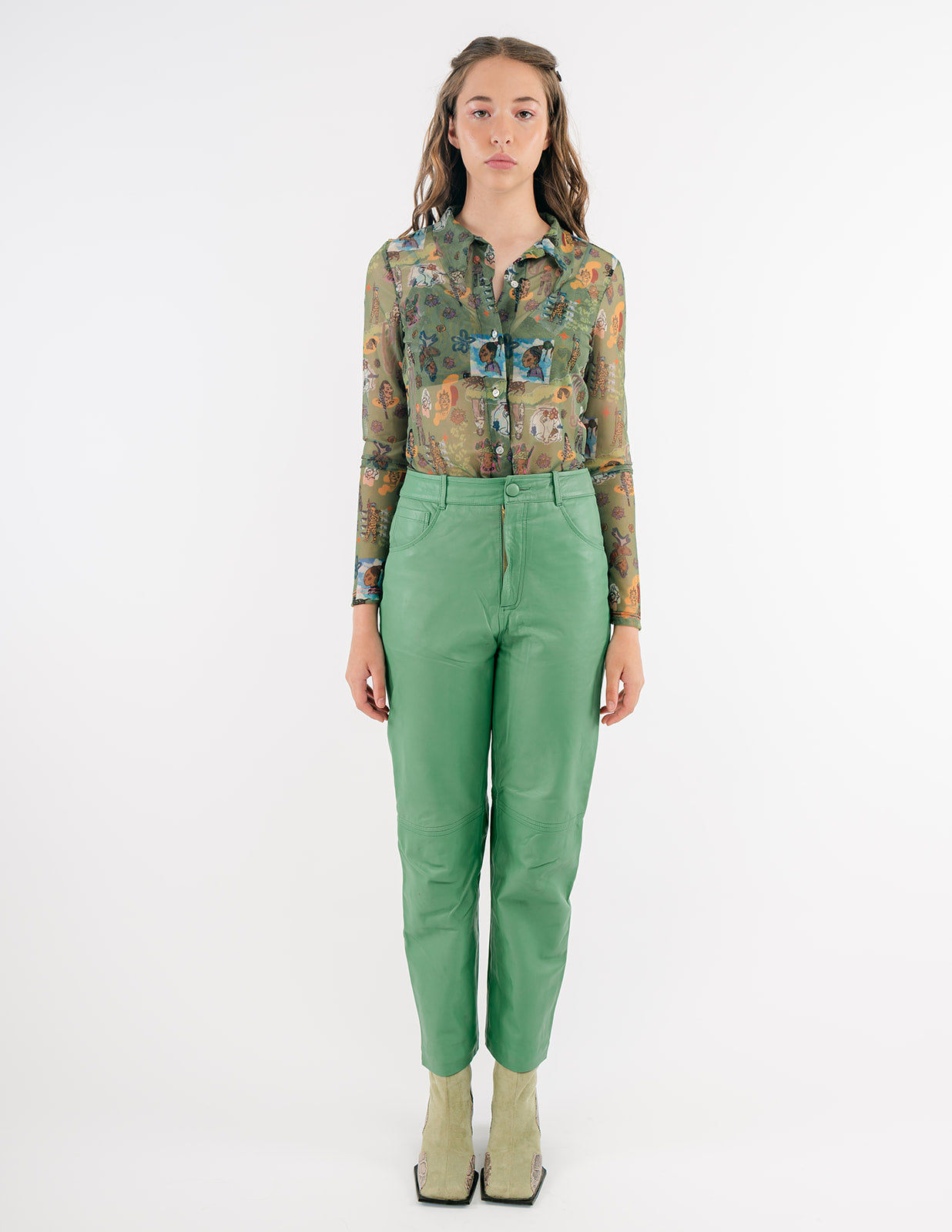 Paine pants in emerald green leather