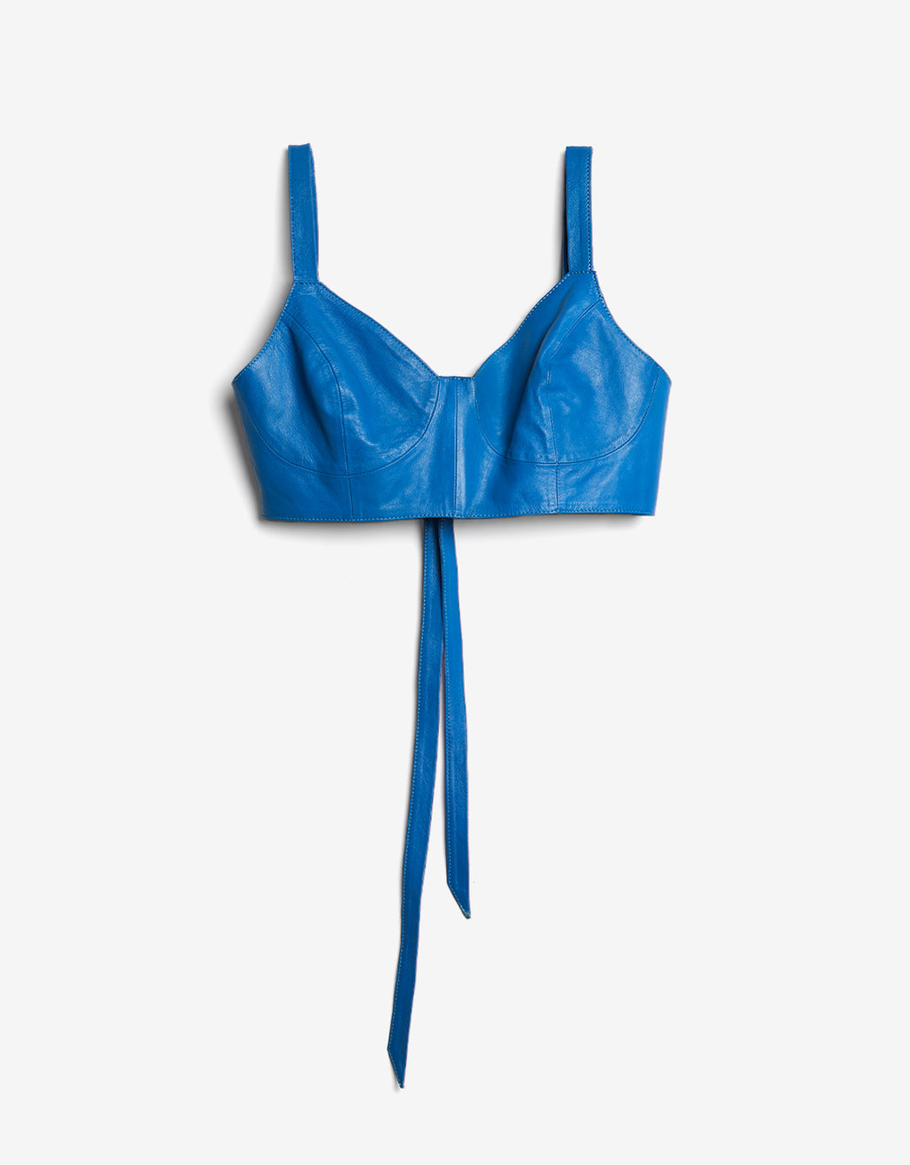ROMPER Thelma top in electric blue leather — front view, handmade in Mexico