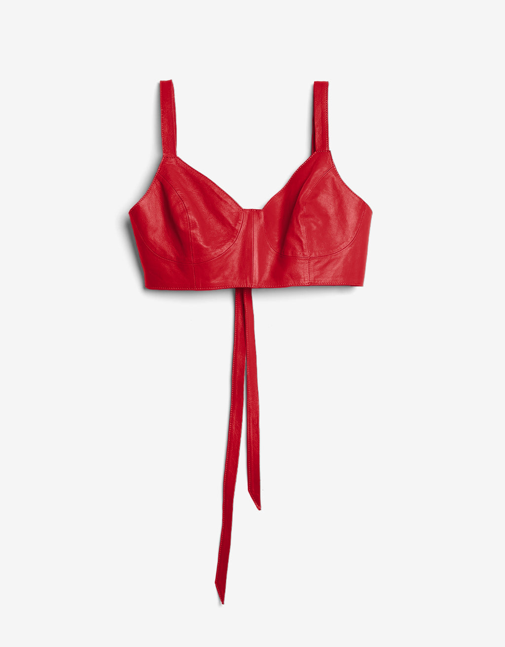 ROMPER Thelma top in red leather — front view, handmade in Mexico