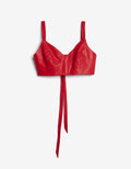 ROMPER Thelma top in red leather — front view, handmade in Mexico