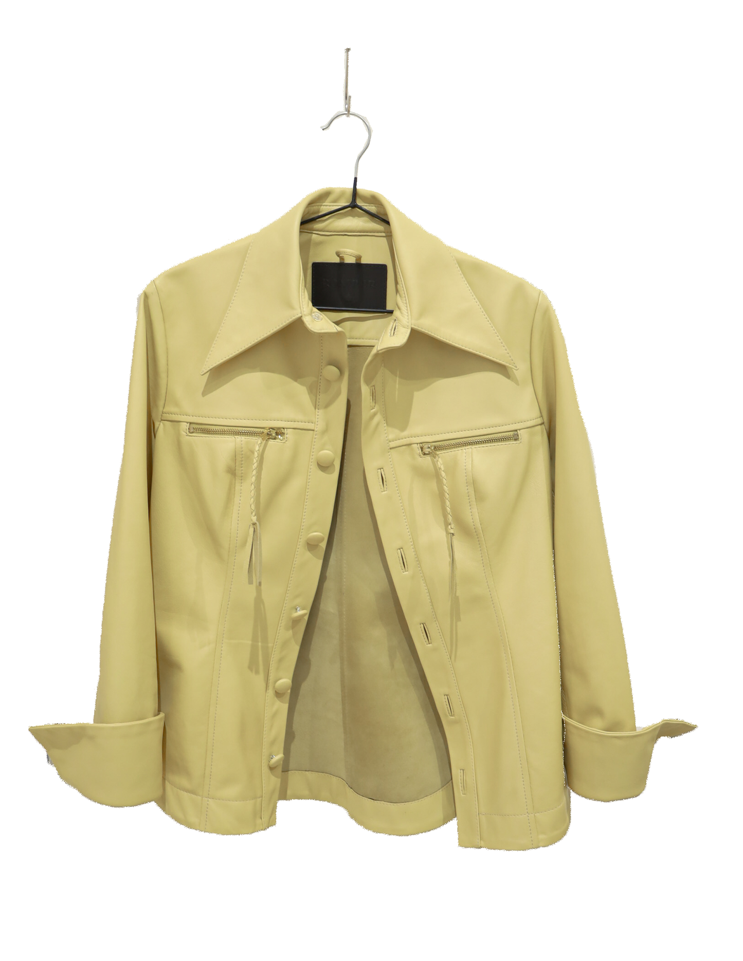 Monica button-down leather shirt in butter yellow