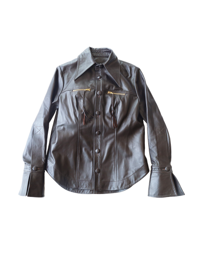 Monica button-down leather shirt in dark brown