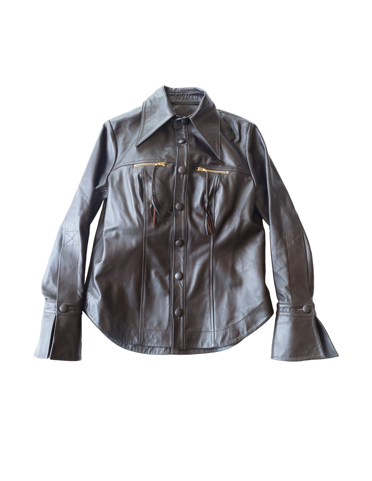 Monica button-down leather shirt in dark brown