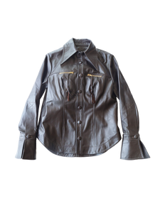 Monica button-down leather shirt in dark brown