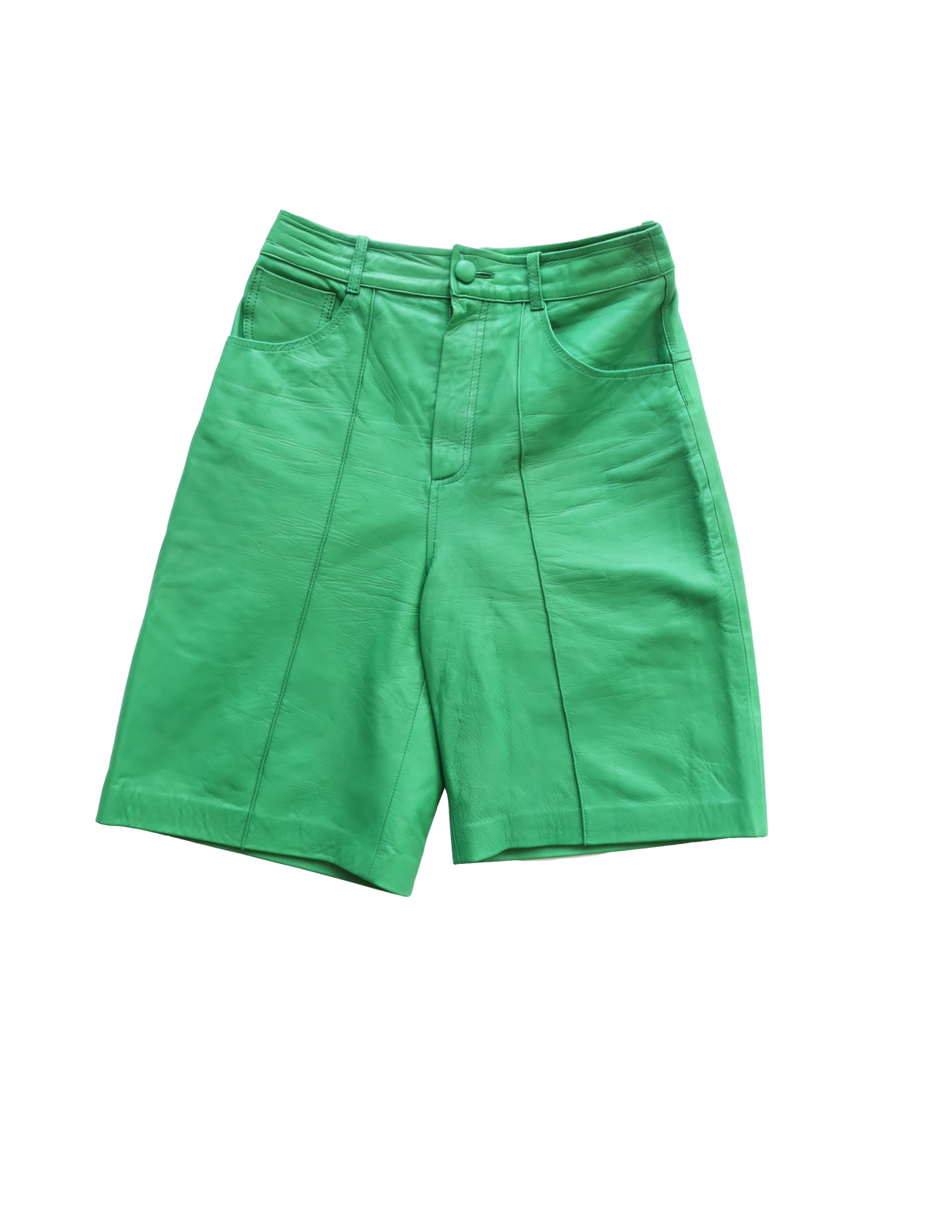 Jean jorts in emerald green leather