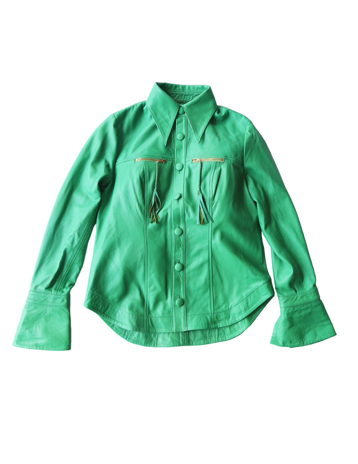 Monica button-down leather shirt in emerald green