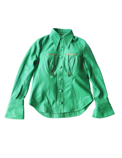 Monica button-down leather shirt in emerald green