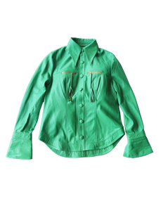 Monica button-down leather shirt in emerald green