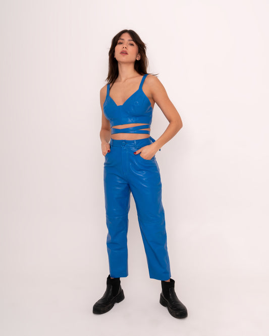 Paine cropped pants in electric blue leather