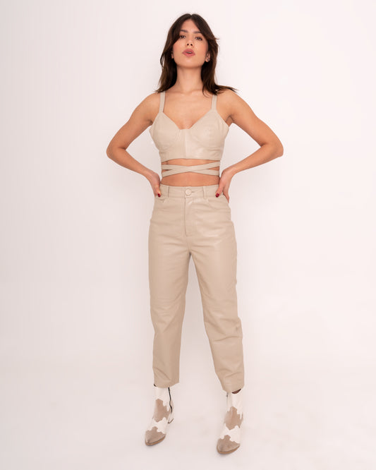 Paine cropped pants in ivory leather